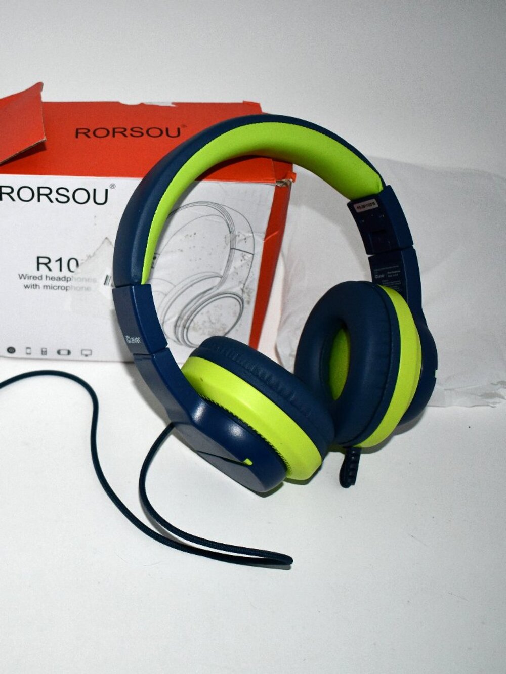 RORSOU R10 Wired Over-Ear Headphones, Microphone, Foldable Stereo, Bass Blue, NW